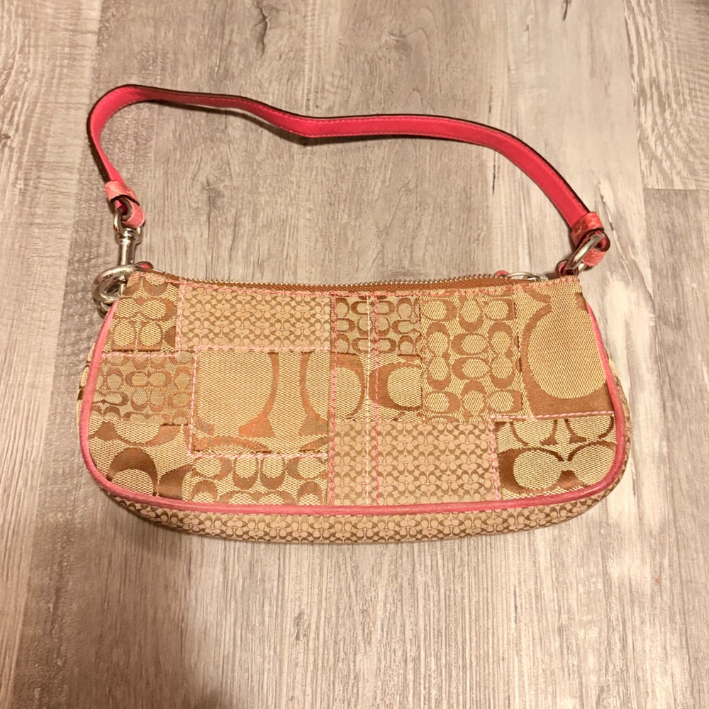Vintage 2005 Coach Patchwork Shoulder Bag with Pink Strap